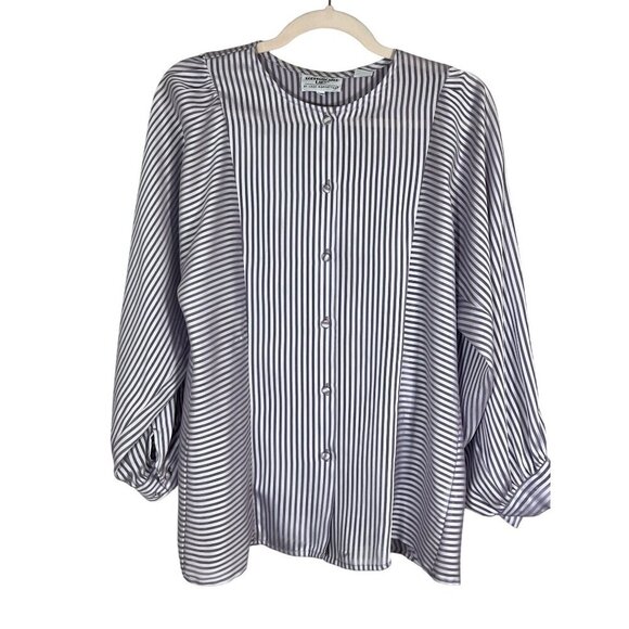 Sophisticated Lady Tops - Retro Striped Blouse 10 Purple Classic Old Money Preppy Chic Artsy Boho Glam 80s